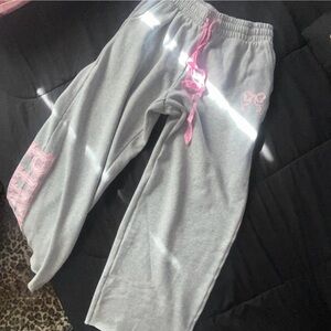 LoveShackFancy Gray Track Pants with Pink Accents